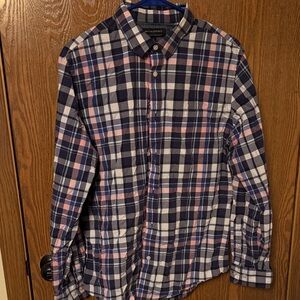 Banana Republic Navy and Pink Checkered Shirt